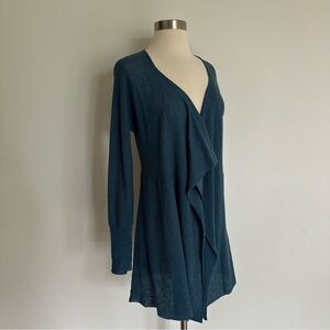 Eileen Fisher 100% Wool Knit Open Cardigan Sweater Blue
